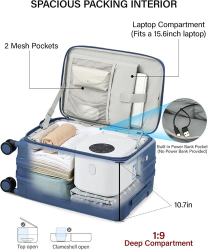 Hanke 20 Inch Expandable Carry On Luggage with Cup Holder 22x14x9 Airline Approved, Top Opening Hard Shell Suitcases with Wheels, Carry-On Travel Suitcase Trunk Luggage with Lock, Smoke White