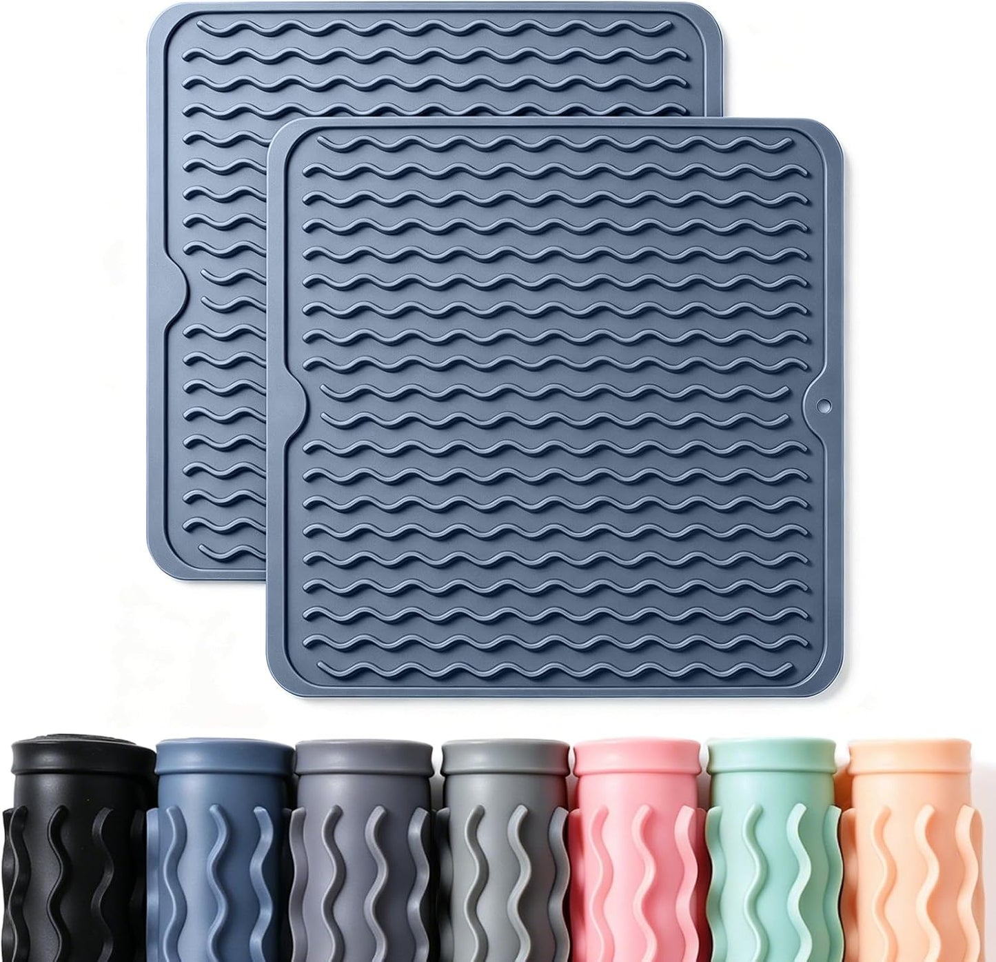 2 Pack Caketime Silicone Dish Drying Mat for Kitchen Counter Heat Resistant Under Sink Waterproof Coffee Bar Accessories Dining Rack Stone Utensil Holder Countertop Decor Must Haves 2026