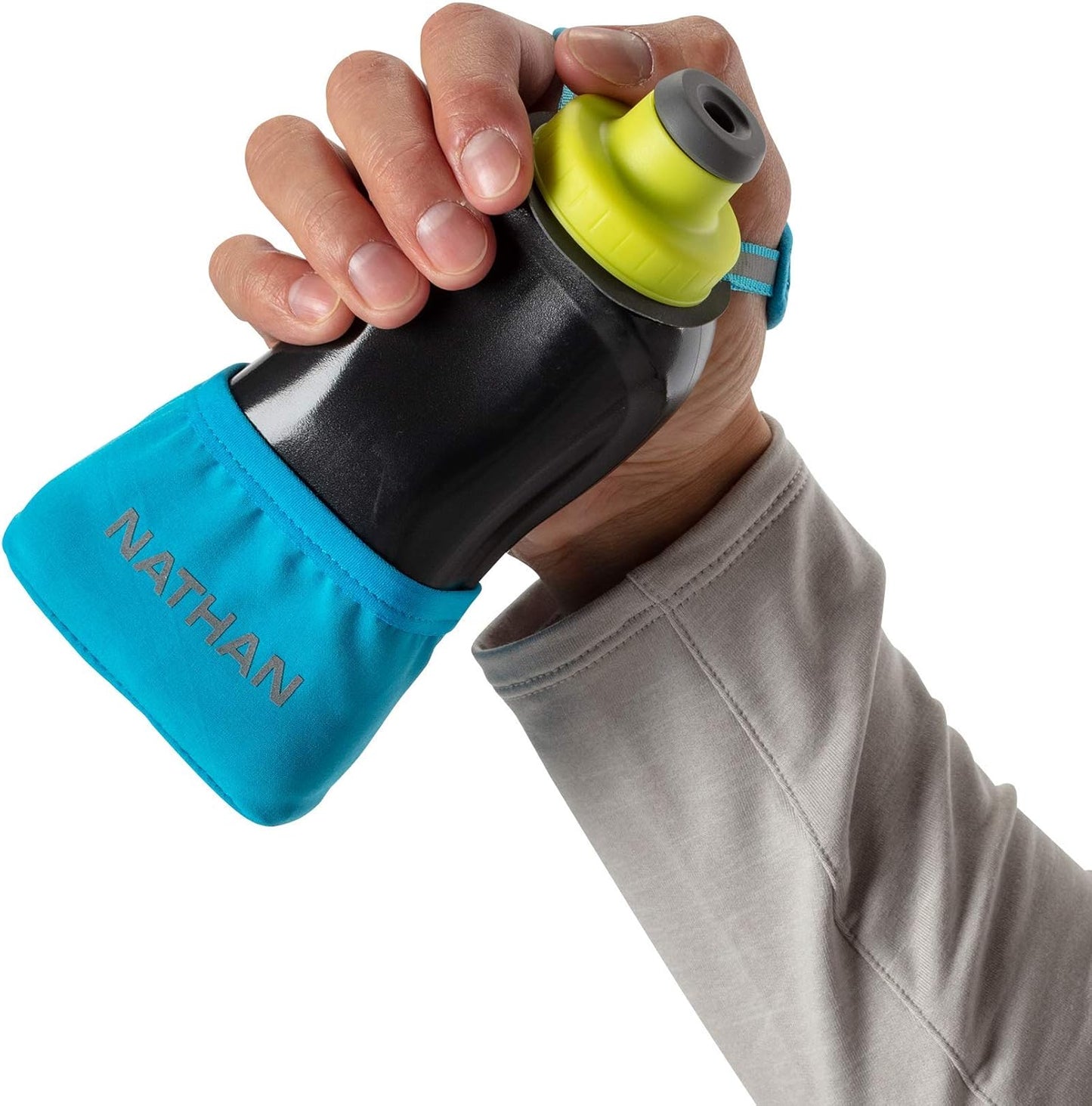 Nathan Running Handheld Water Bottle Adjustable No-Grip Quick Squeeze Lite Hand Strap. Reflective Hydration