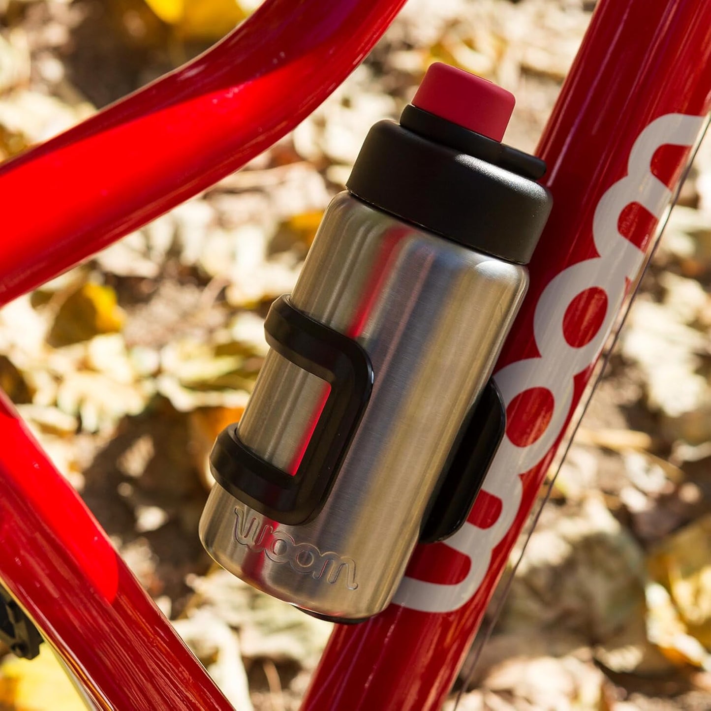 woom Glug Stainless Steel Bottle, Bicycle Compatible Water Bottle with Side-Load Mounting Cage for Youth & Child’s Bikes Accessory