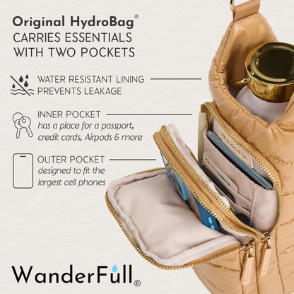 WanderFull Original HydroBag Fits Up to 32 oz Water Bottle Holder with Strap – Hands-Free Crossbody Water Bottle Carrier Bag with Phone Pocket - Colors A