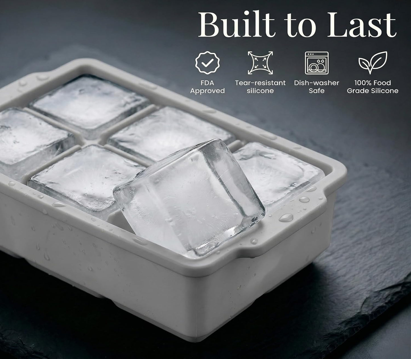 KitchFort Large Silicone Ice Cube Tray (2-Pack), Easy Release 2" Big Ice Cubes - Cocktail, Whiskey Ice Cubes Mold - Ice Trays for Freezer with Lid - Stackable Silicone Ice Tray - Black