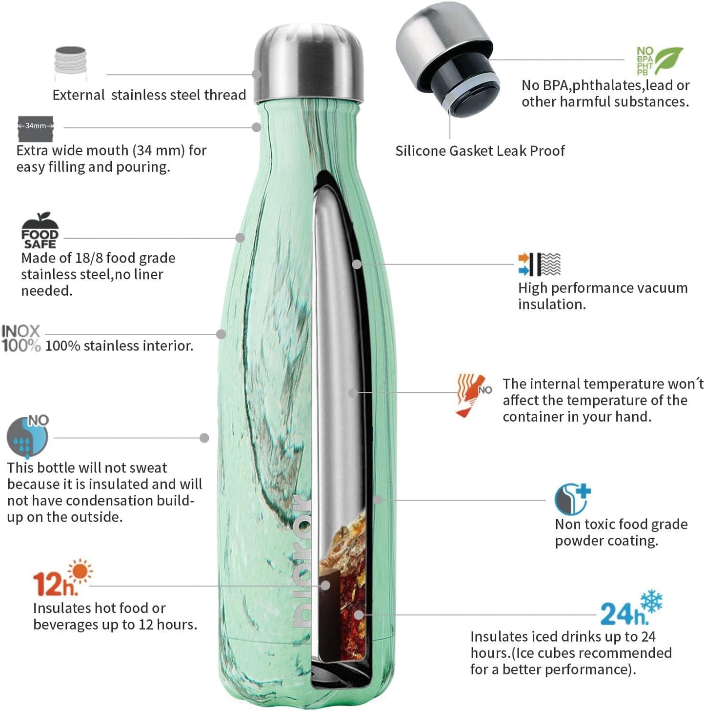 BJPKPK Insulated Water Bottle 12oz Small Stainless Steel Water Bottles Reusable Metal Thermal Keep Cold and Hot,Dreamy Purple - Colors B