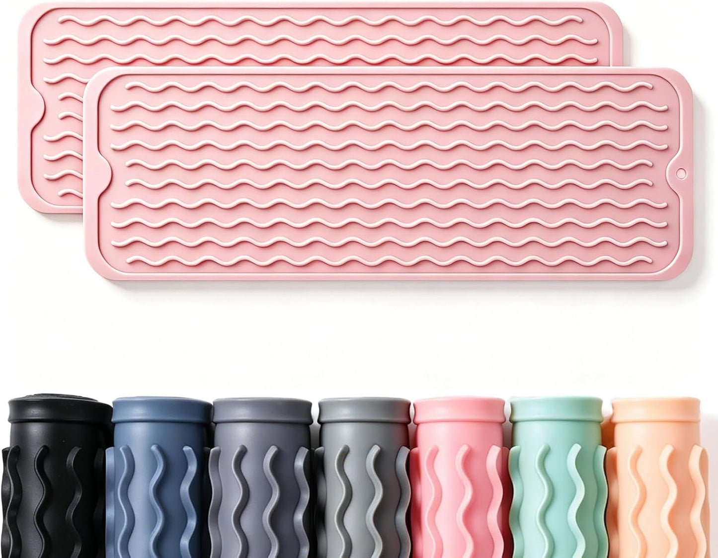 2 Pack Caketime Silicone Dish Drying Mat for Kitchen Counter Heat Resistant Under Sink Waterproof Coffee Bar Accessories Dining Rack Stone Utensil Holder Countertop Decor Must Haves 2026