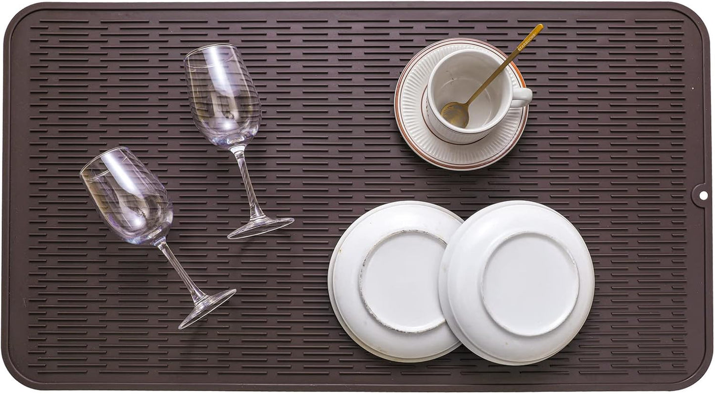 MicoYang Silicone Dish Drying Mat for Multiple Usage,Easy clean,Eco-friendly,Heat-resistant Silicone Mat for Kitchen Counter,Sink,Bar,Bottle,or Cup Green M 17 inches x 6 inches