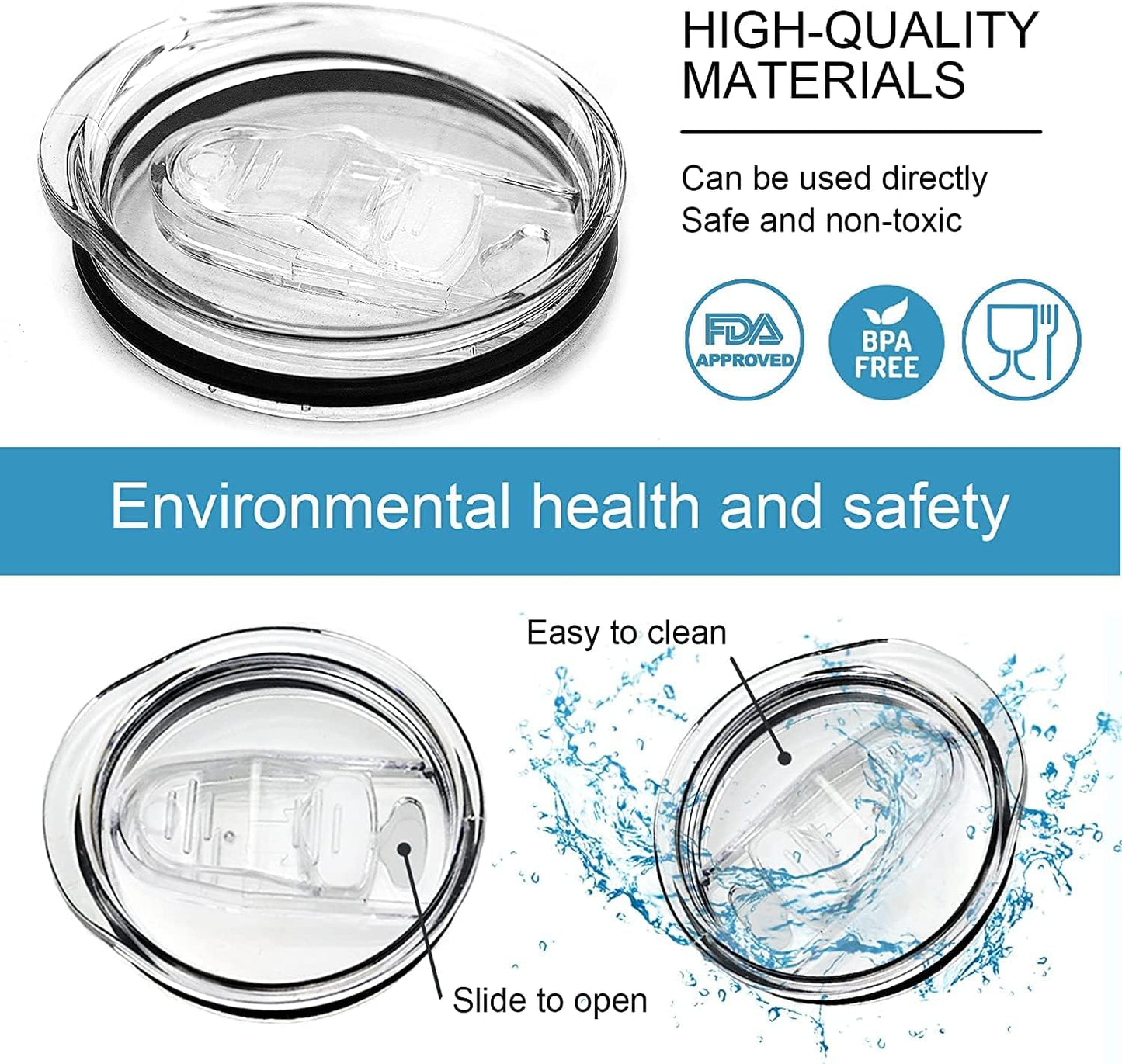 2 Pack 20 oz Tumbler Lid Replacement Lis Spill Proof Splash Resistant Slider Mug Toppe for Yeti Ramble and More Coffee Mugs