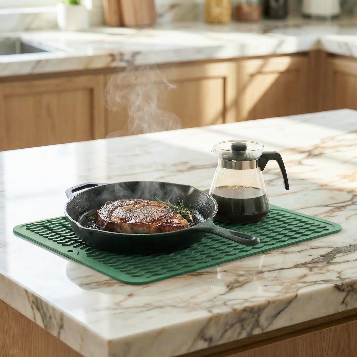 MicoYang Silicone Dish Drying Mat for Multiple Usage,Easy clean,Eco-friendly,Heat-resistant Silicone Mat for Kitchen Counter,Sink,Bar,Bottle,or Cup Green M 17 inches x 6 inches