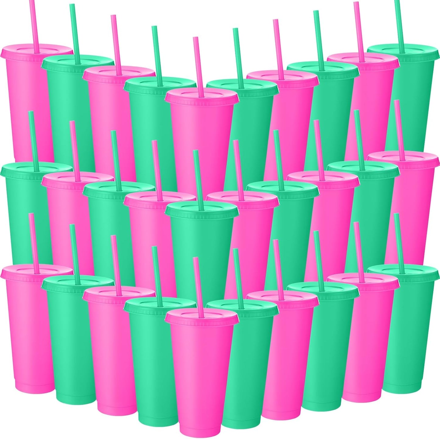 Honeydak 15 Pack Tumbler with Straw and Lid Bulk Cups for Gifts Water Bottle Iced Coffee Travel Mug Cup Reusable Plastic Tumblers for Party Birthdays 24-27 oz (Solid Color)