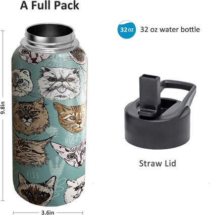 32oz Pickleball Water Bottle Insulated Vacuum Stainless Steel Tumbler Travel Mugs With Straw for Game Sport,Pickleball Accessories