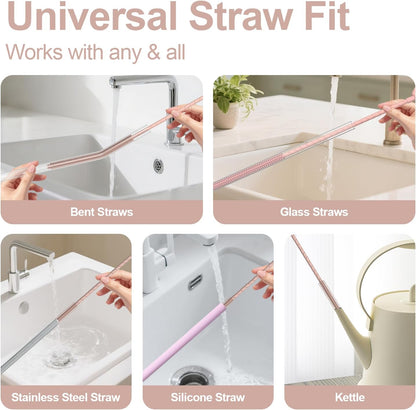 YOTIME Silicone Straw Cleaner Brush, 2 Pcs Reusable Straw Brush(6mm+9mm) for Cleaning Narrow & Wide Straws, Tumblers, Blue