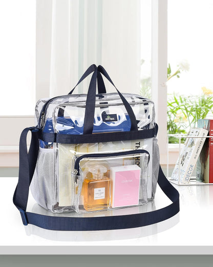 MAY TREE Clear Bag for Stadium Events, 12×5.5×12 Clear Tote Lunch Bag with Non-detachable Reinforced Straps for Work, Sporting Events and Gym, Black