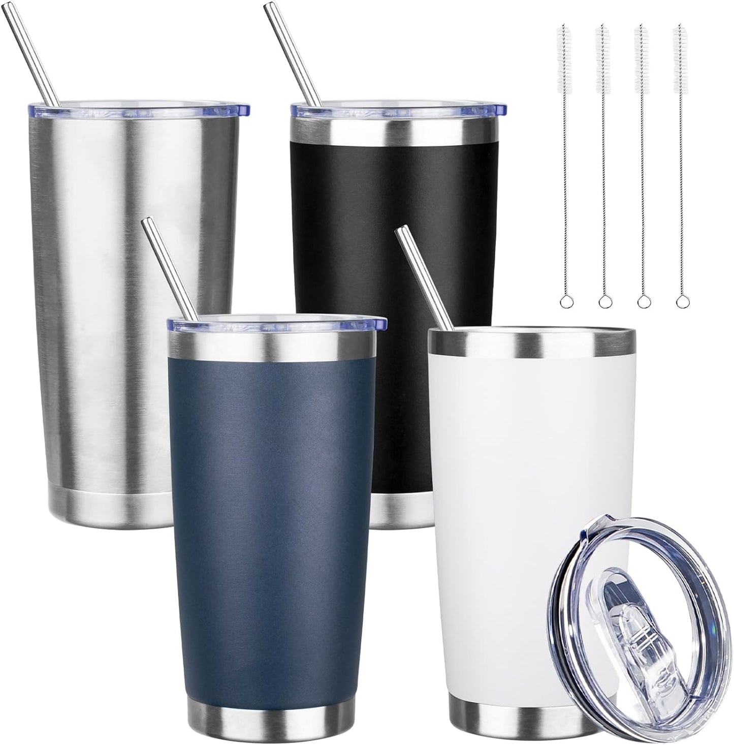 20 oz Tumbler with Lids and Straws, Stainless Steel Insulated Travel Coffee Mug, Double Wall Vacuum Insulated Tumblers, Powder Coated Coffee Tumbler for Cold & Hot Drinks (Light Purple)