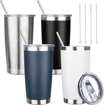 20 oz Tumbler with Lids and Straws, Stainless Steel Insulated Travel Coffee Mug, Double Wall Vacuum Insulated Tumblers, Powder Coated Coffee Tumbler for Cold & Hot Drinks (Light Purple)