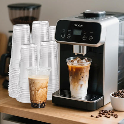 25 Pack 16 oz Clear Plastic Cups with Lids and Straws, Leak-Proof Disposable Iced Coffee Cups, BPA-Free PET Cold Drink Tumblers for Smoothie, Tea and Juice, Crystal Clear To Go Cups