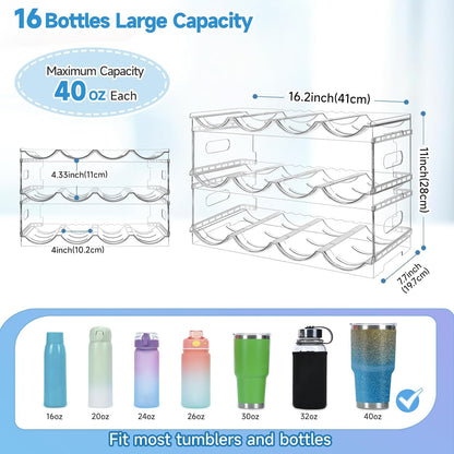 Large Compartment Water Bottle Organizer,4 Tier Stackable Water Bottle Rack for Cabinet,Tumbler Storage Organizer for Kitchen,Fridge,Cabinet Organization and Storage,Clear Water Bottle Storage Rack