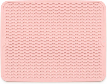 Silicone Drying Mat 16 × 12 – Gray Non-Slip Sink Mat for Kitchen Counter, Heat-Resistant Food-Grade Dish Pad, Easy-Clean Multipurpose Drawer Liner (Gray, 16'' x 12'')