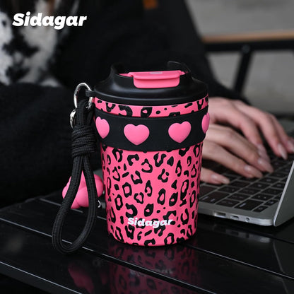 SDGA+ 12 oz Travel Coffee Mug Spill Proof Leak Proof, Stainless Steel Thermal Coffee Cup with Lid, Resuable Cup for Hot and Cold, Portable Tumbler for Women, Light Pink