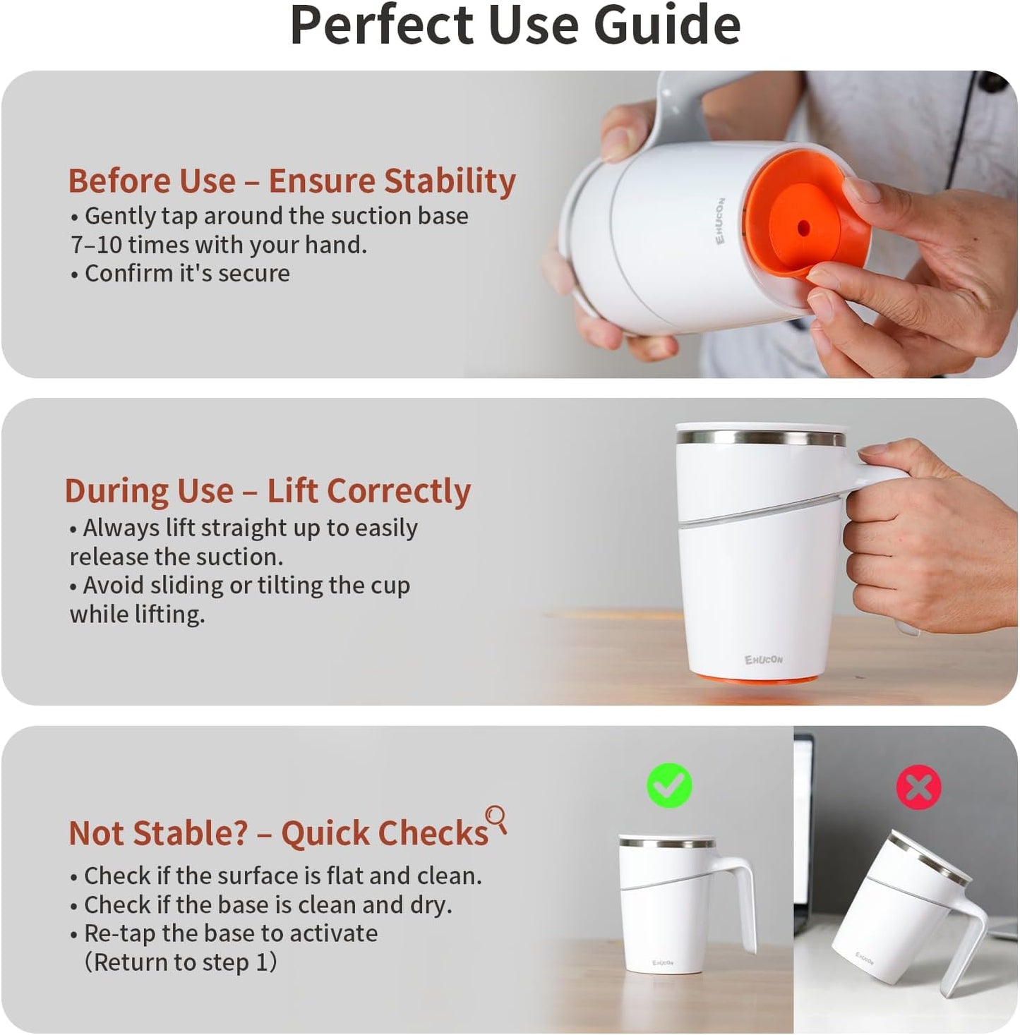 Anti-Impact No-Tip Desk Mug, 470ml / 15.9oz Stainless Steel Vacuum Insulated Mug with Handle, Smart Suction Base, Non-Slip & Knock Proof, Helps Prevent Desk Spills for Coffee, Tea, Kids & Pets (Black)