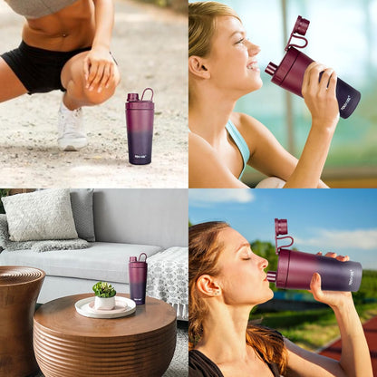 TOOFEEL Protein Shaker Bottle 20 oz - Double Walled Insulated Vacuum Cup for Protein Shakes, Keeps Cold/Hot, Metal Stainless Steel, Preworkout Gym