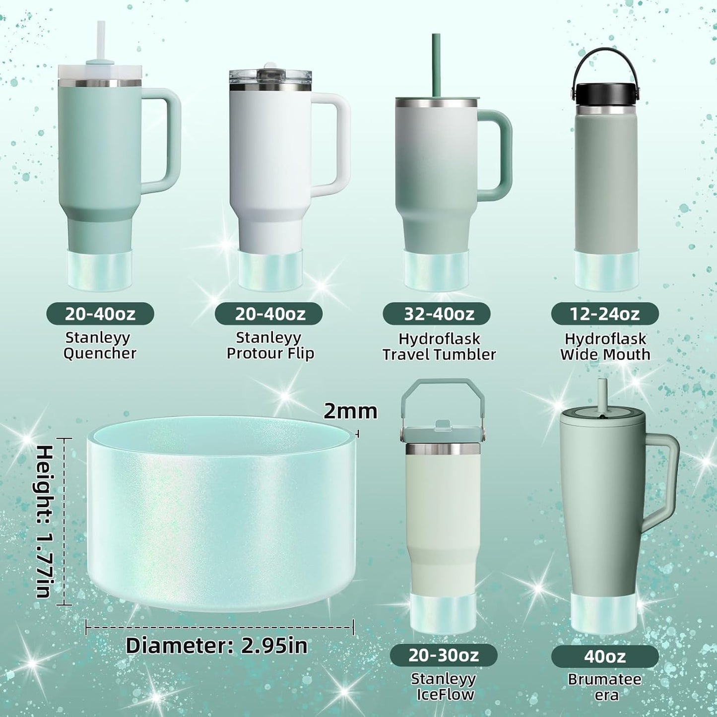 Glossy Gradient Silicone Boot, Compatible with Stanley H2.0 20-40oz & IceFlow 20-30oz, Chameleon Metallic Shimmer Cup Sleeve Protector for Hydroflask and Bottle Bottom with 2.8-3in