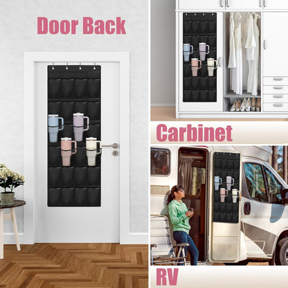 Stanley Cup Organizer - 24 Pocket Large Capacity Holder, Portable Foldable Hanging Bag for Cabinet, Wall, Door, RV - Kitchen Storage Accessories