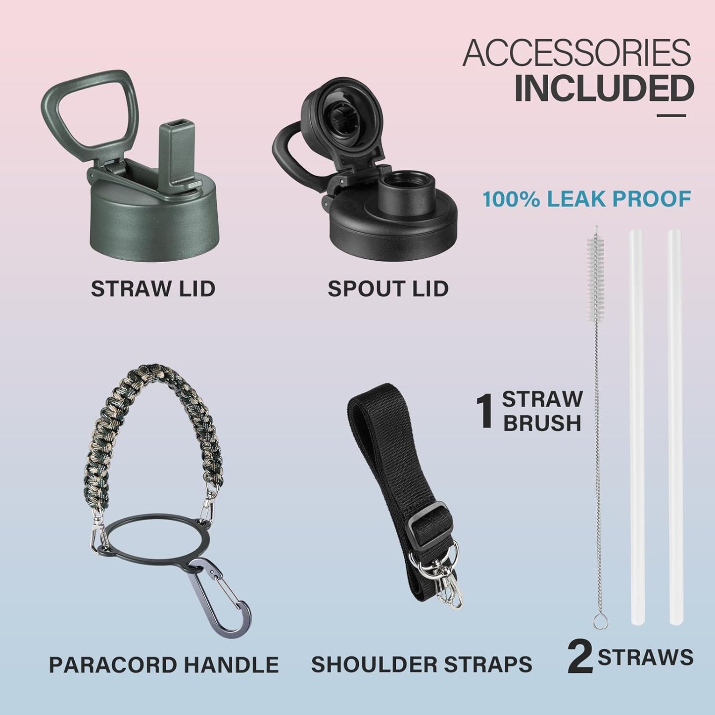 KXIAOCHEN Insulated Water Bottle With Strap, Cold For 48 Hrs Leak Proof, Triple Wall Stainless Steel Sports Water Bottle With Straw And Spout Lid For Gym Hiking Travel