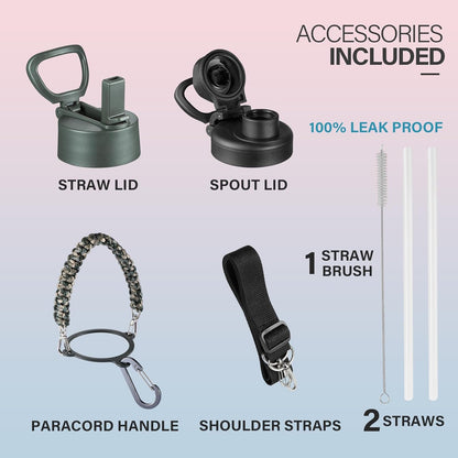KXIAOCHEN Insulated Water Bottle With Strap, Cold For 48 Hrs Leak Proof, Triple Wall Stainless Steel Sports Water Bottle With Straw And Spout Lid For Gym Hiking Travel