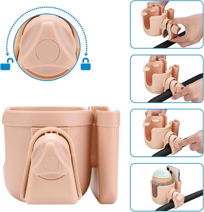 Accmor Stroller Cup Holder with Phone Holder, Bike Cup Holder, Universal Cup Holder for Uppababy Nuna Doona Strollers, 2-in-1 Cup Holder for Walker, Wheelchair, Scooter - Colors B