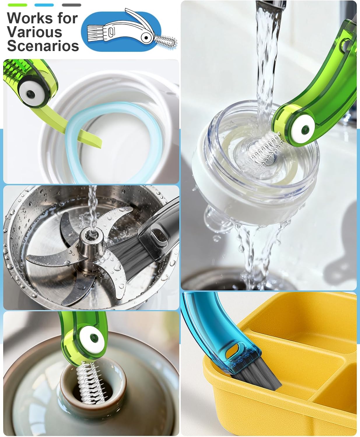 3 in 1 Cup Lid Cleaning Brush 3 PCS - Home Kitchen Multifunctional Cleaning Brush Set, Gap Cleaner Brushs and Portable Travel Bottle Lid Cleaner Tools (Multicolor)