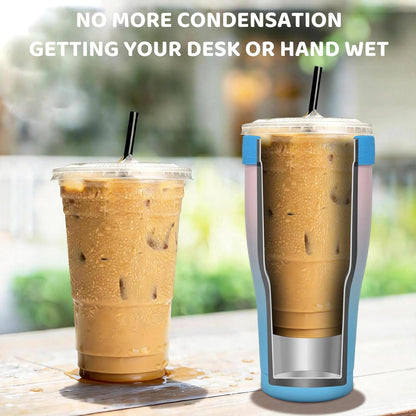 Universal Iced Coffee Sleeve,32oz Double Wall Stainless Steel Insulator Fits 16-32oz Starbucks/Dunkin/McDonalds Cups,Reusable Iced Coffee Cup Holder,Leak-Proof Tumbler for Hot,Cold Drink