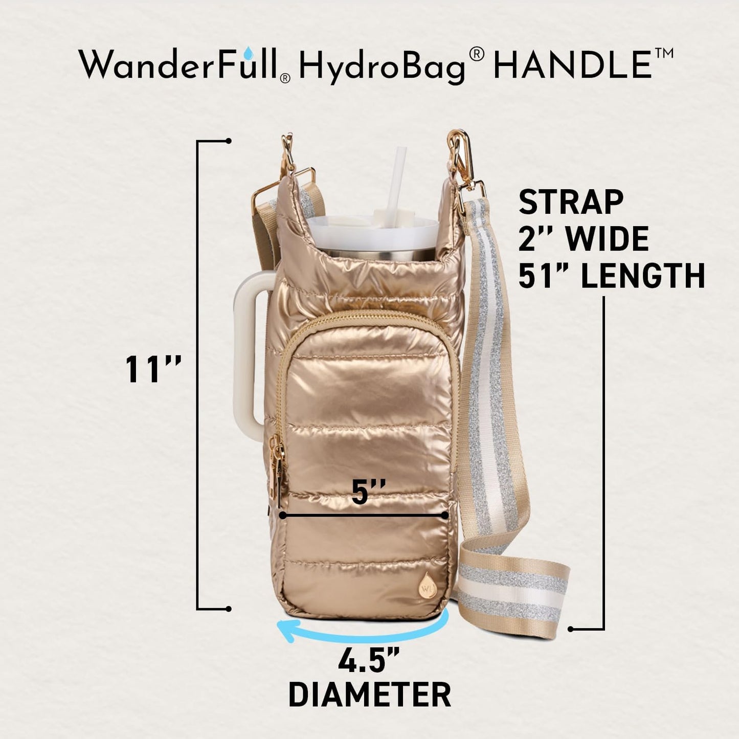 WanderFull Original HydroBag Handle® Zipper Slot for Handle, Hands-Free Crossbody Water Bottle Holder & Tumbler Accessories