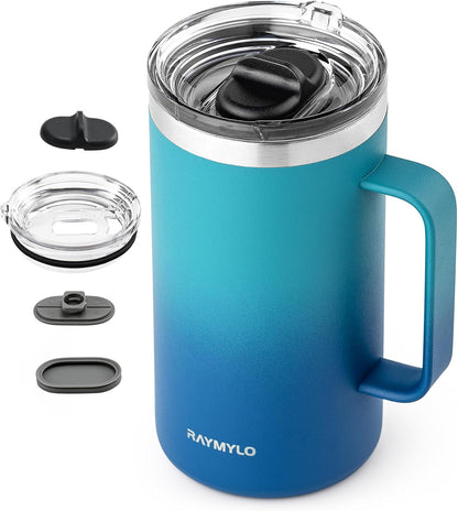 RAYMYLO Insulated Coffee Mug 12 oz, Double Wall Stainless Steel Coffee Mug with Lids, Leak-Proof & Detachable Slider Lid for Thorough Clean, Keeps Coffee Cold for 9 Hrs, Suitable for Camp Home Office