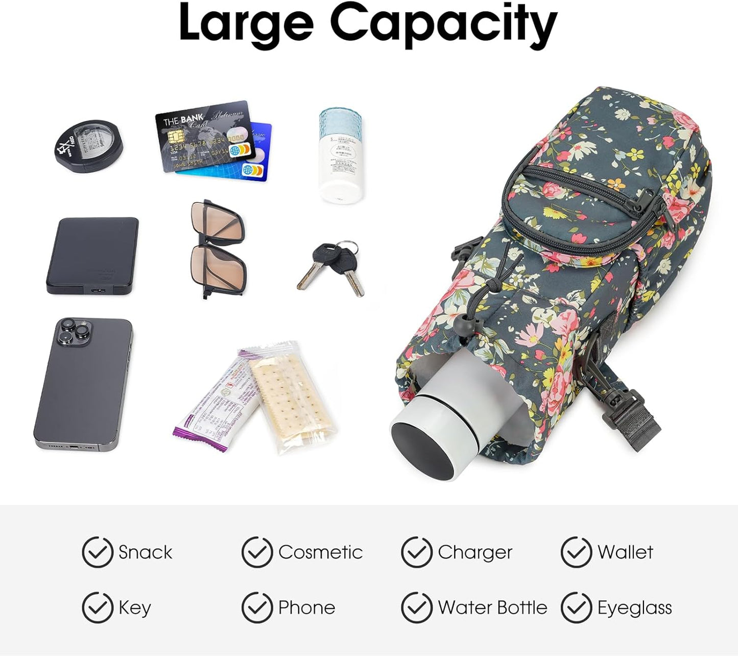 sportsnew Water Bottle Holder 40oz Crossbody Insulated Cup Sleeve Water Bottle Carrier Sling Bag with Phone Pocket, Walking
