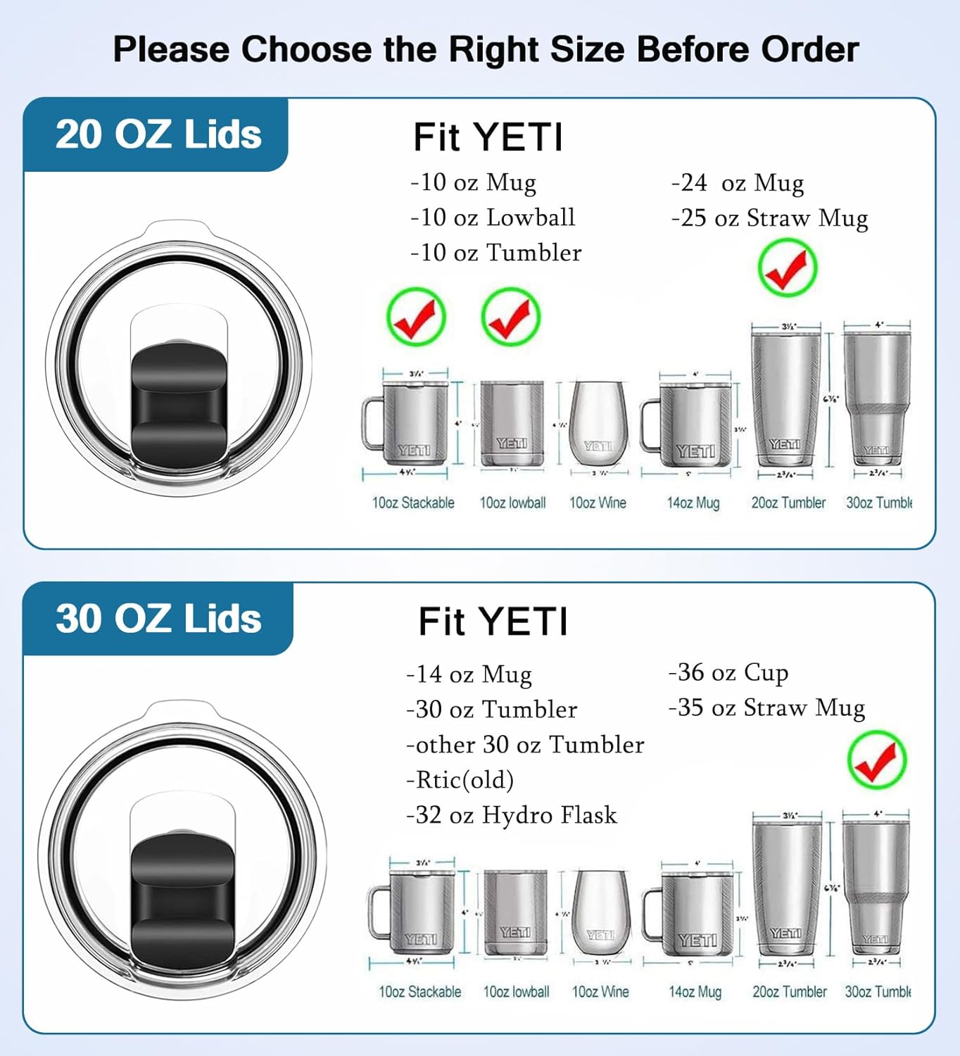 Tumbler Lid for Yeti 20 oz Tumbler, 10/24 oz Mug and 10 oz Lowball, Travel Spill Proof Cup Lids Covers with Magnetic Slider Switch - 3 Pack