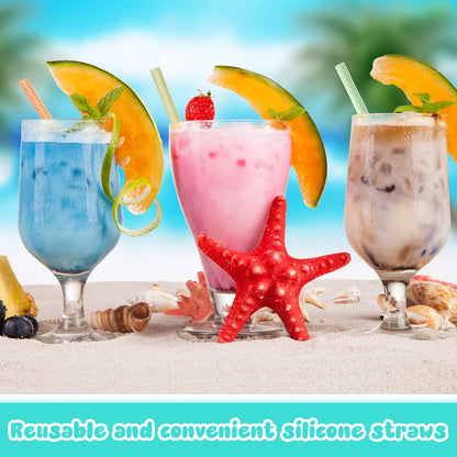 Meanplan 4 Sets Reusable Travel Straw, Silicone Straws with Case, Cruise Ship Essentials, Travel Portable Drinking Straw Set with 4 Carry Case, 4 Cleaning Brushes for Travels and Party Cold or Hot