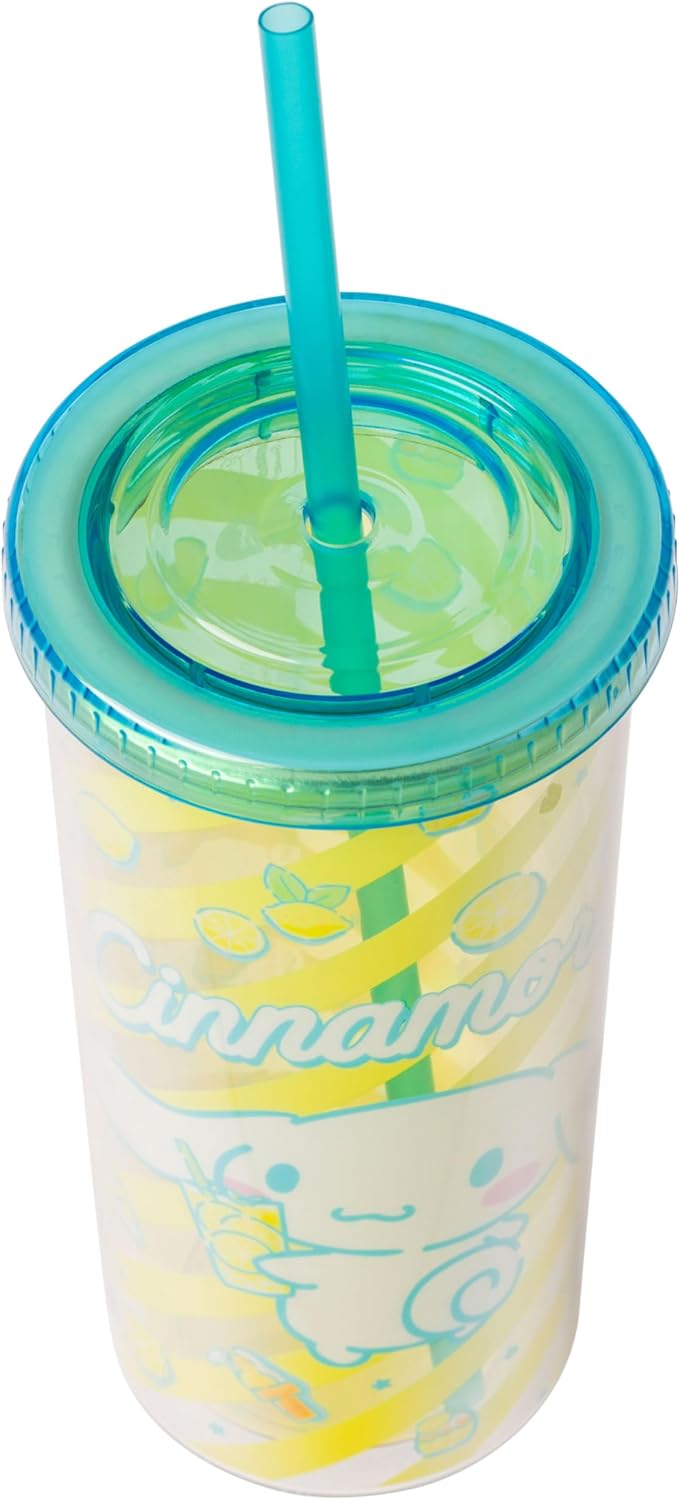Silver Buffalo Sanrio Hello Kitty Milk Carton Pattern Plastic Boba Tumbler w Lid and Wide Straw, 24 Ounces