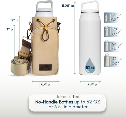 Water Bottle Holder with Strap & Pocket – Crossbody Water Bottle Carrier - Fits 16 to 32 oz Bottles