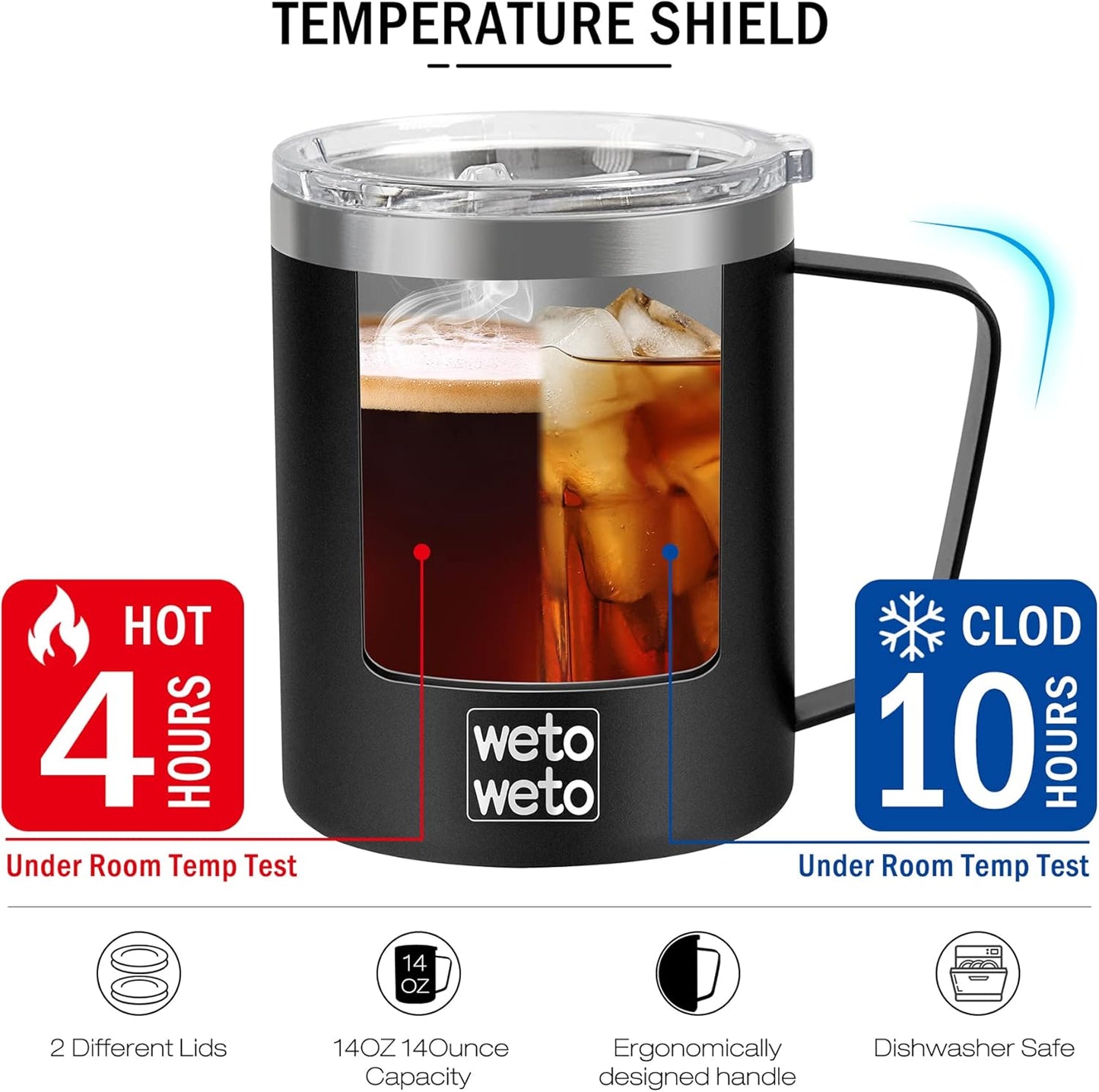 WETOWETO 14 oz Coffee Mug, Vacuum Insulated Camping Mug with Lid, Double Wall Stainless Steel Travel Tumbler Cup, Thermal Coffee Mug, Powder Coated Navy Blue