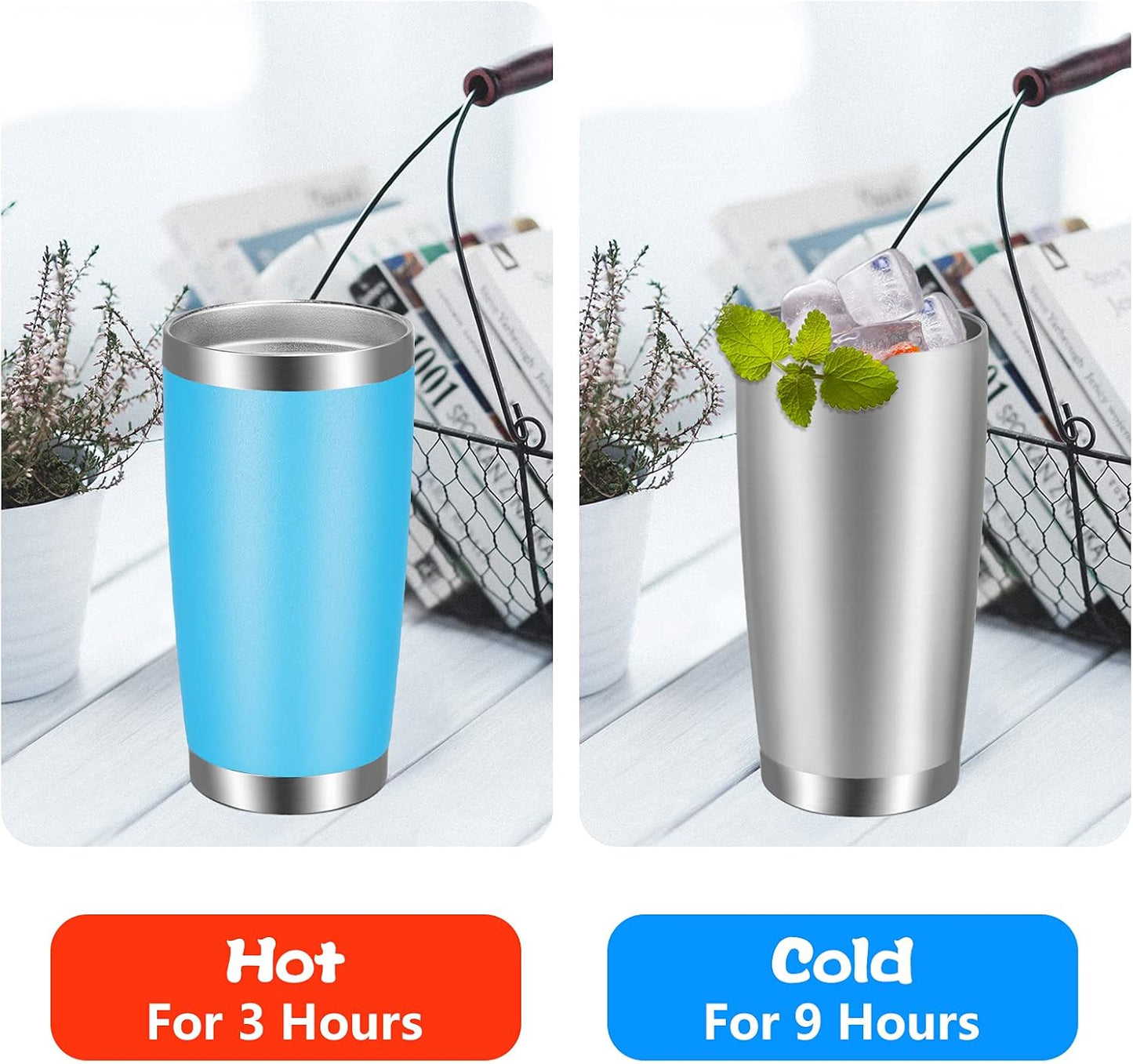 VEGOND 20oz Tumbler with Lid and Straw Stainless Steel Tumbler Cup Bulk Vacuum Insulated Double Wall Travel Coffee Mug Powder Coated Coffee Cup, Black, 12 Pack