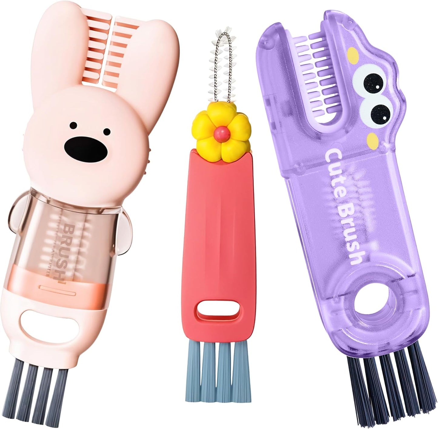 Cup Lid Cleaning Brush, 3 in 1 Lid Cleaner for Tumblers and Water Bottles, Gap Cleaning Brush with Straw Hole Detail Tool, Multifunctional Brush for Daily Use (Pink Purple)
