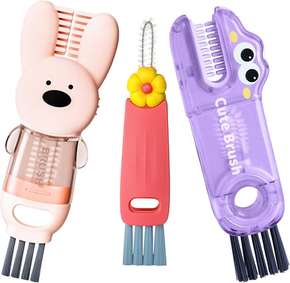 Cup Lid Cleaning Brush, 3 in 1 Lid Cleaner for Tumblers and Water Bottles, Gap Cleaning Brush with Straw Hole Detail Tool, Multifunctional Brush for Daily Use (Pink Purple)
