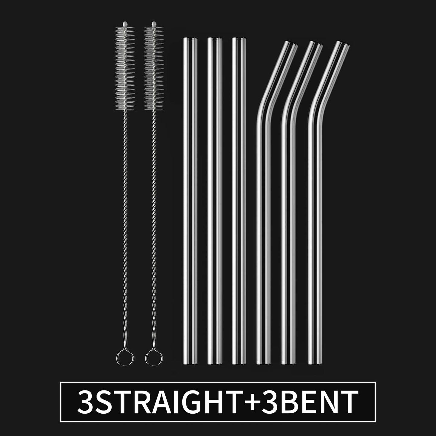 HeykirHome 4-Pack Reusable Glass Straw, Size 8.5''x10 MM,Including 2 Straight and 2 Bent with 2 Cleaning Brush- Perfect For Smoothies, Tea, Juice