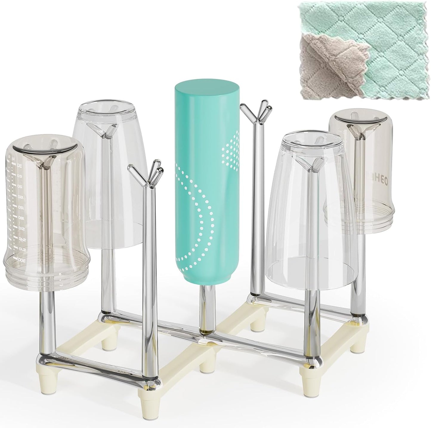 Marbrasse Retractable Cup Drying Rack, Drinking Glass and Sports Bottle Drainer Stand, Plastic Bag Dryer with Non-Slip Bottom for Kitchen Countertop