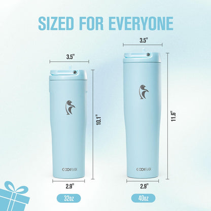 Coolflask Water Bottle 40 oz Fits Car Cup Holder, Slim Tumbler Stainless Steel with Straw & Handle, Vacuum Flask Leakproof Wide Mouth for Travel Sports Gym, Black
