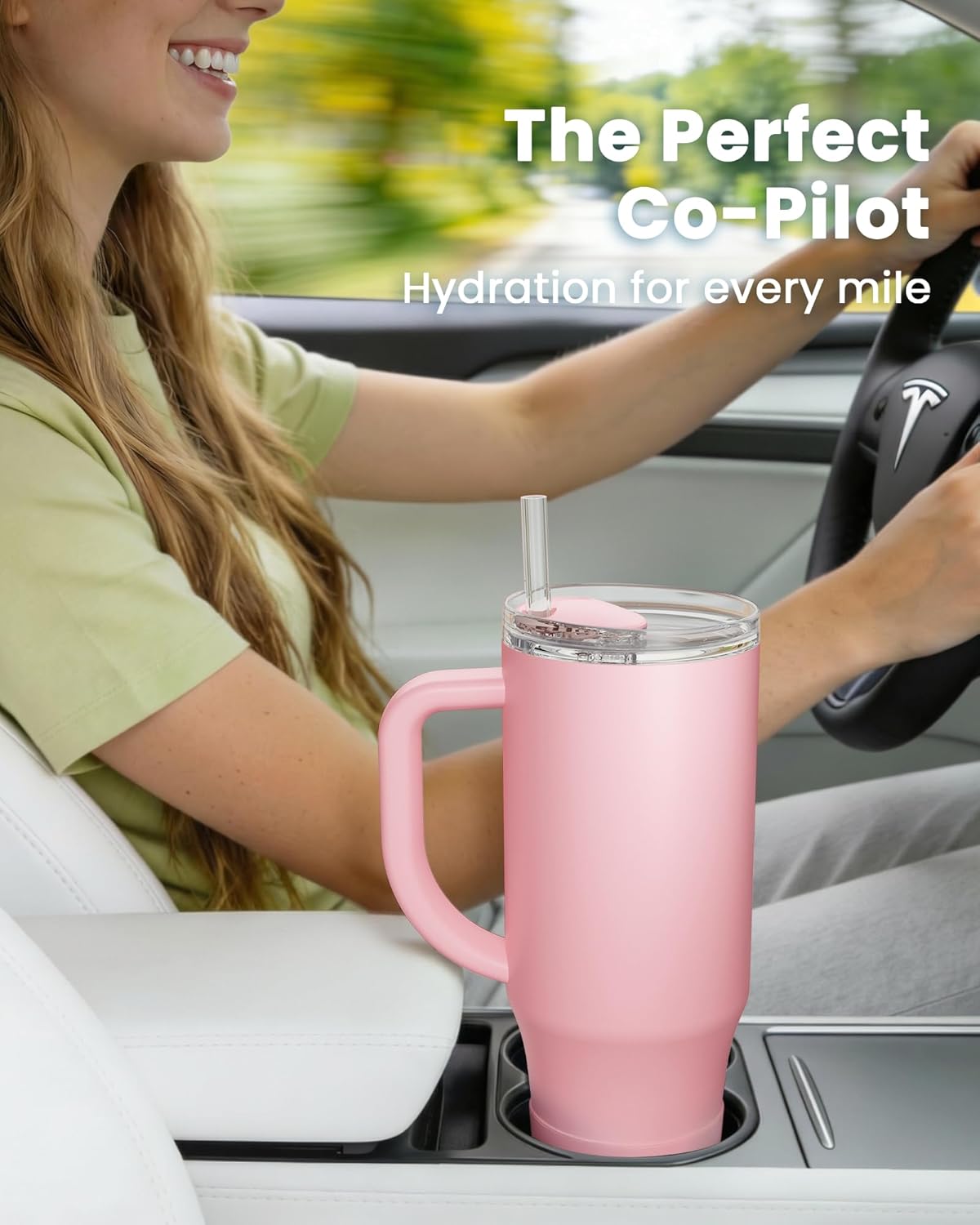 Renoj Insulated Mug 100% Leak Proof Insulated Water Bottle for Iced Coffee & Hot Drinks - Fits Car Cup Holder, Ideal Gift, 2 Straws & Silicone Boot - SnapShift Pink 32 oz