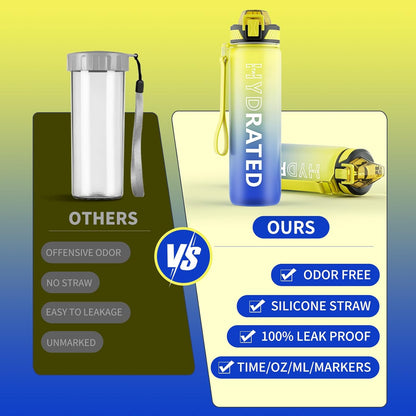 QLUR Water Bottle with Straw, 32oz Motivational Water Bottles with Time Marker to Drink, Tritan BPA Free, 1L Sports Water Bottle with Carry Strap LeakProof for Women Gym Fitness Outdoor (1 Pack)