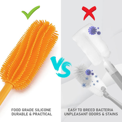 Silicone Bottle Cleaning Brush with Long Handle, 12.5" Water Bottle Cleaner for Baby Bottles, Hydro Flask, Sports Bottle, Vase, Glassware, Perfect for Smaller Diameter Bottle Openings (One Pack)