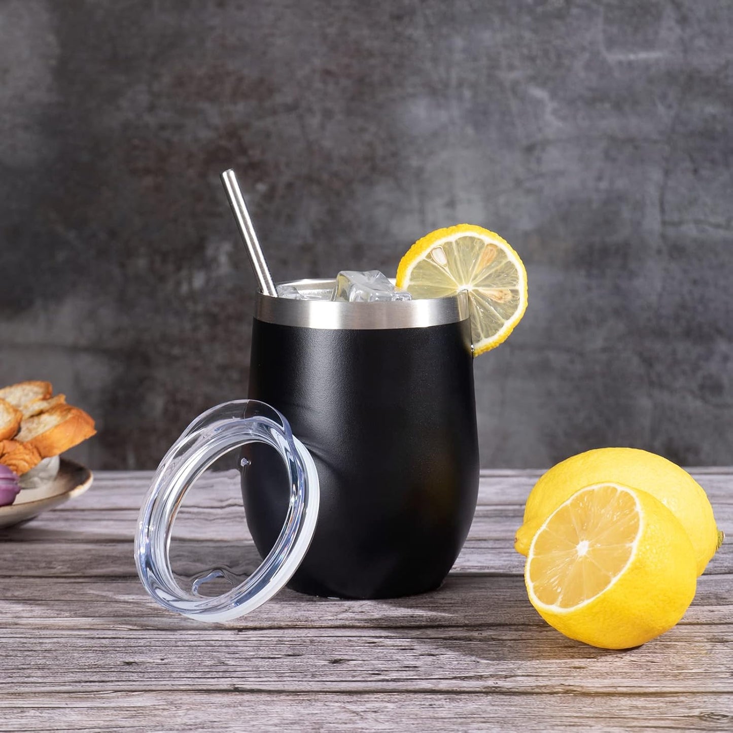 12 oz Insulated Wine Tumbler with Lid and Straw,Stainless Steel Stemless Wine Tumbler Glasses Double Wall Vacuum Wine Cups Tumbler for Coffee,Champaign,Cocktail,Office（Silver,1）