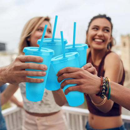 Hxezoc 16-Piece Reusable Cups with Lids and Straws, 24 oz Glitter Plastic Tumbler Iced Coffee Cups Travel Mug Cup for Smoothie Juices Beach or Bachelor Party (Black)