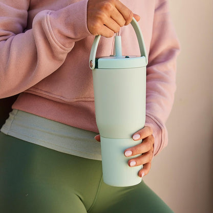 BrüMate Resa 35oz 100% Leakproof Tumbler w/Handle & Straw | Flexible SoftSip Straw | Silicone Sleeve for Durability | Stainless Steel | Cup Holder & Travel Friendly Water Bottle (Java)